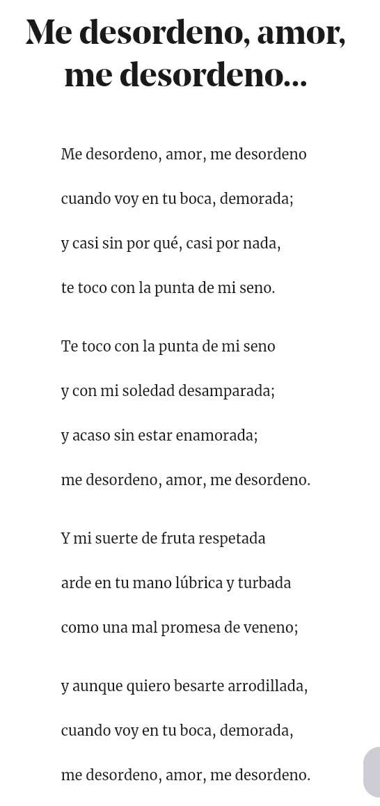 ‘Muy jovencita escribí el tal ‘Me desordeno’ y la gente siguió desordenándose por su cuenta, pero me han echado la culpa a mí de todo”, bromeaba acerca del texto.

Carilda Oliver 💙🔥