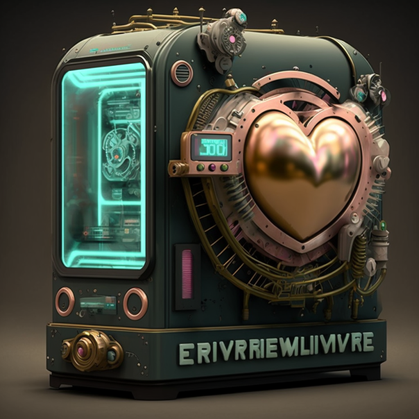 SpagooAI's tweet photo. Love Machine is brought to you by Aperture Industries. AI's next direction is providing love and happiness to users. #ai #aiart #definehappiness #love #valentinesday #heartcore #portal #apertureindustries #midjourney https://t.co/MtAGGaxYRq