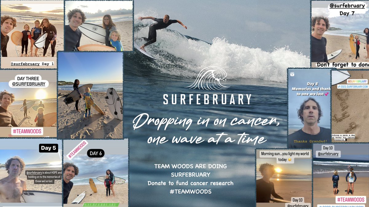 Cancer impacts so many people's lives. We are doing #SurFebruary to raise funds for cancer research. Please donate if you can 👇2023.surfebruary.com/team-woods 

#teamwoods #awaveaday #stokedforacause #cancerresearch SurFebruary