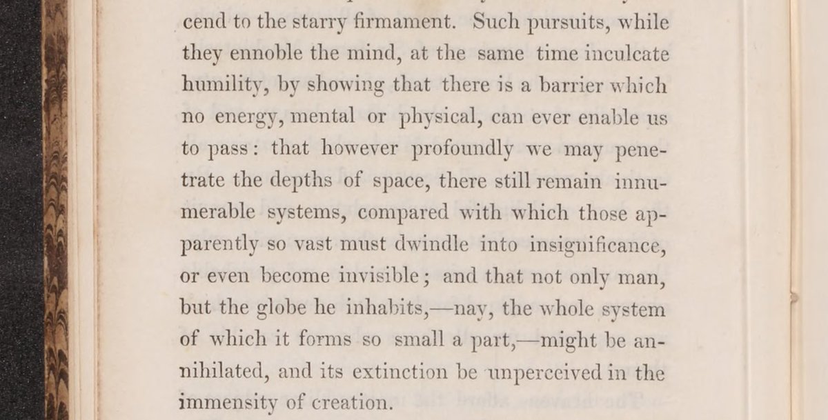 Pale blue dot, 2/14/1990.

"... but the globe he inhabits,—nay, the whole system of which it forms so small a part,—might be annihilated, and its extinction be unperceived in the immensity of creation."  - On the connexion of the physical sciences”, Mary Somerville, 1834