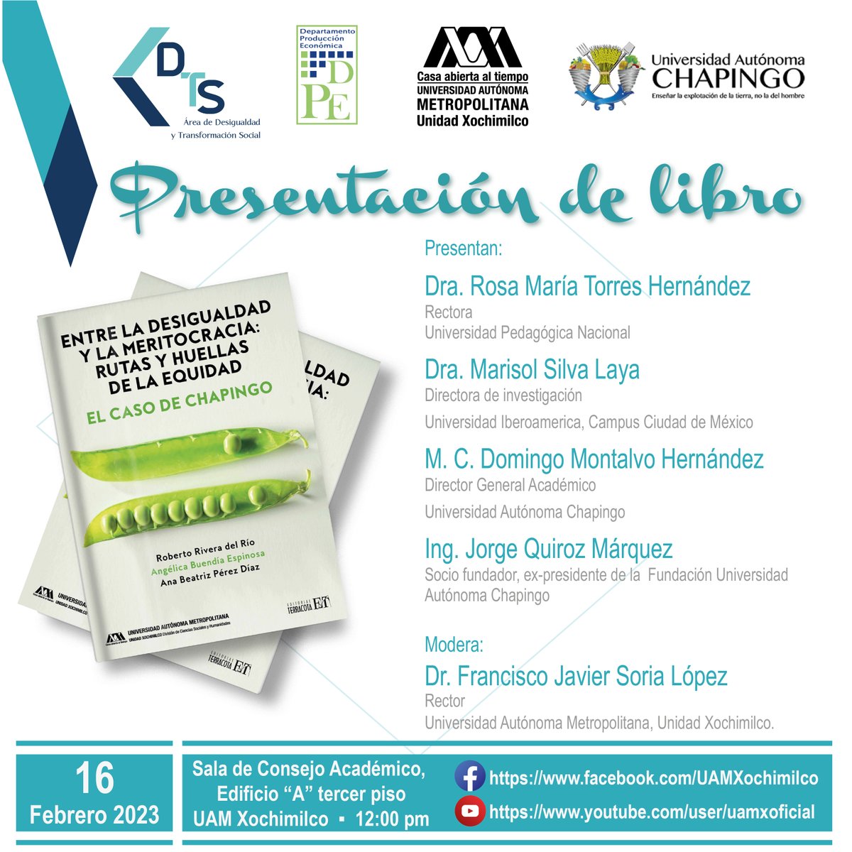 lauammx's tweet photo. Presentación de la obra: Entre la desigualdad y la meritocracia: Rutas y huellas de la equidad. El caso de Chapingo
.
🗓 FEBRERO 16
⌚ 12:00 HRS.
📍 Sala de Consejo Académico, Unidad Xochimilco
.
#UAM #SoyUAM #UAMXochimilco
#LibroUAM #CulturaUAM https://t.co/XtKqMFQFBT