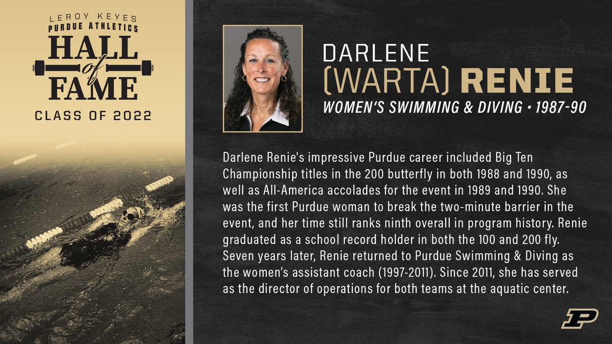 𝐏𝐔𝐑𝐃𝐔𝐄 has always been home for Darlene (Warta) Renie. First as a <a href="/bigten/">Big Ten Conference</a> champion swimmer, and now on the coaching staff. Next stop: Hall of Fame! 

📰: boile.rs/22hofdwr 

Welcome to the 𝐿𝑒𝑟𝑜𝑦 𝐾𝑒𝑦𝑒𝑠 𝐏𝐔𝐑𝐃𝐔𝐄 𝐴𝑡ℎ𝑙𝑒𝑡𝑖𝑐𝑠 𝐻𝑎𝑙𝑙 𝑜𝑓 𝐹𝑎𝑚𝑒!