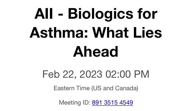 ATS_AII's tweet photo. 🔎Want to learn more about #biologics in #asthma?

Join us Feb 22nd, 2pm EST!

📍@ATS_AII webinar 
✅ Asthma biologics, what lies ahead 

Presented by @JLGomezMD, discussants @SumitaKhatri and Dr. Akuthota. Moderated by @Sarah_Assaf20 

Register here:
https://t.co/s7fyHUBrTH https://t.co/Lv2lFngqtC