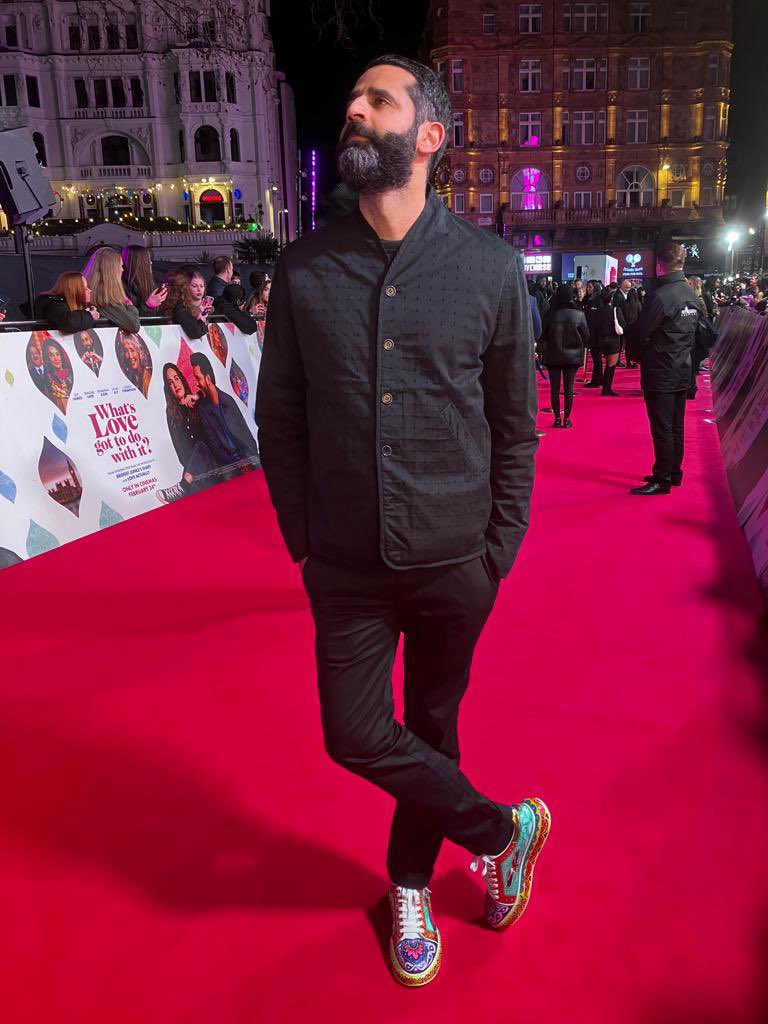 SamMasud37's tweet photo. Proud to say I was fortunate enough to have contributed a small part in the making of #WhatsLoveGotToDoWithIt thanks to @Jemima_Khan 🙏🏼
Here I am soaking in that pride. 

*Before being quickly moved on because my trainers were upstaging Lily James. https://t.co/jVD556XJQi