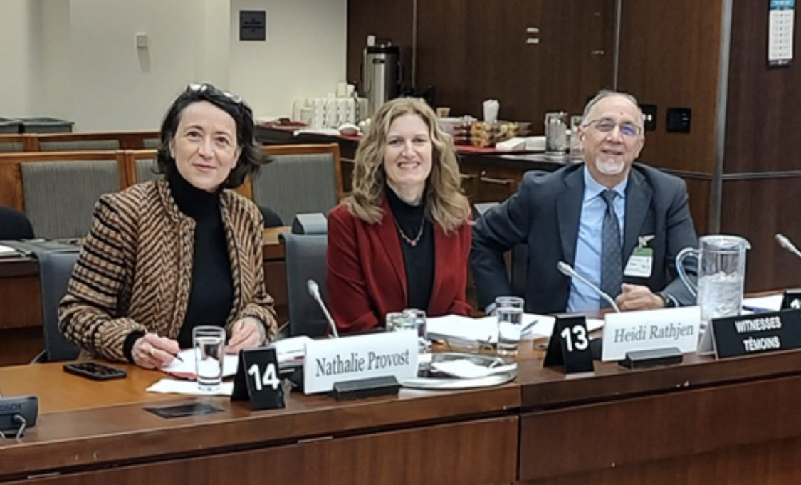 Polysesouvient's tweet photo. Our spokespersons Nathalie Provost &amp; Heidi Rathjen, with #QuebecMosque rep Boufeldja Benabdallah, before Public Safety Committee urging ⁦@liberal_party⁩, ⁦@NDP⁩ &amp; ⁦@BlocQuebecois⁩ to respect their commitments to #BanAssaultWeapons. Brief: https://t.co/VMKPLY6c0T https://t.co/AKMTQkq6Qx