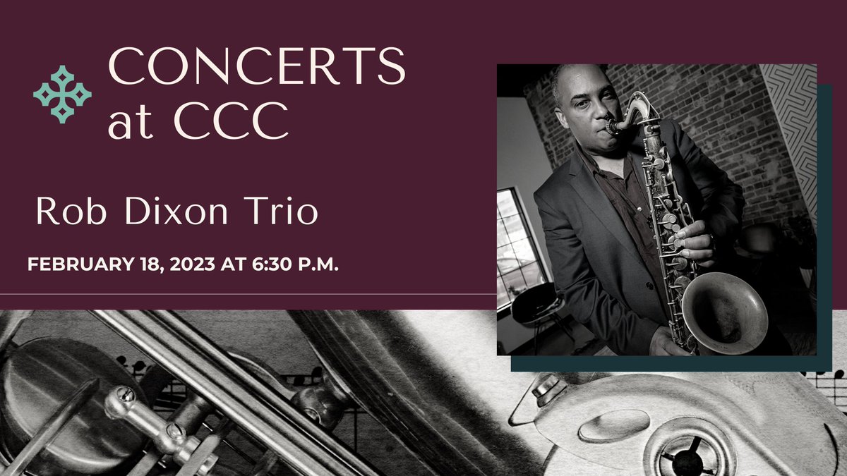 CONCERT THIS SATURDAY! CCC is thrilled to welcome the Rob Dixon Trio! Dixon is a nationally recognized saxophonist. He is also the Artistic Director of Indy Jazz Fest, and a staple of the Indy Jazz scene.

Tickets: ow.ly/Fetu50MSryT