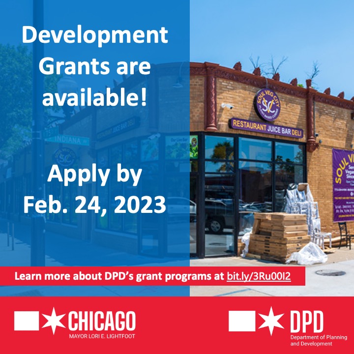 ChicagoDPD's tweet photo. 📢 REMINDER! APPLY NOW📢 Funding is still available from @ChicagoDPD and @chicagosmayor for commercial projects. Apply for a development grant by 2/24. Find out more at: https://t.co/oO2n0Ghomk #ChicagoRecoveryPlan https://t.co/j8gyzXGDR6