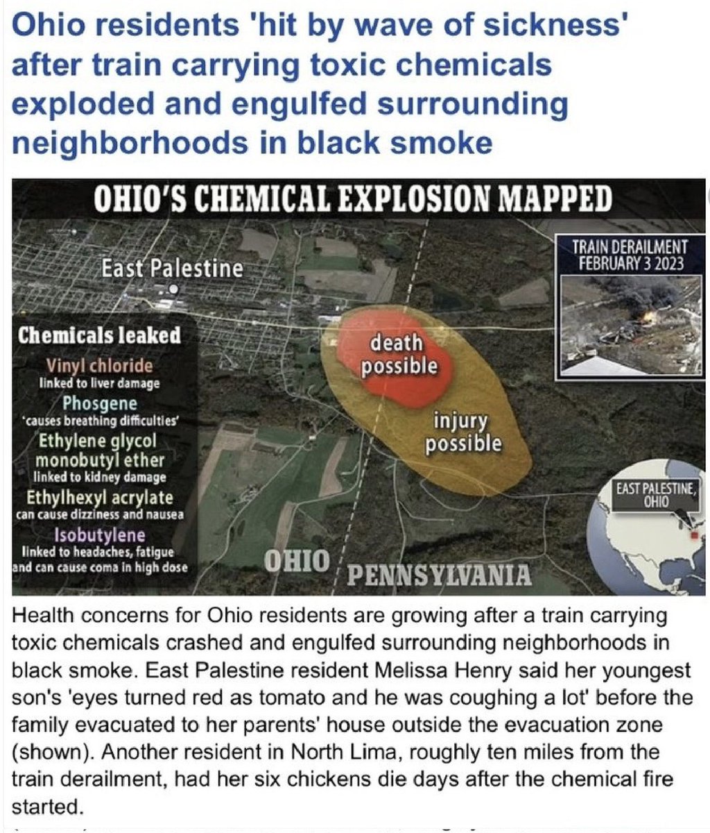 They covered up what chemicals were spilled, told the residents it was safe to return when it wasn’t. 
Where’s FEMA and Red Cross? Where’s the pResident? These people need financial assistance and healthcare. #OhioChernobyl #OhioCoverup Don’t believe the EPA Get out !