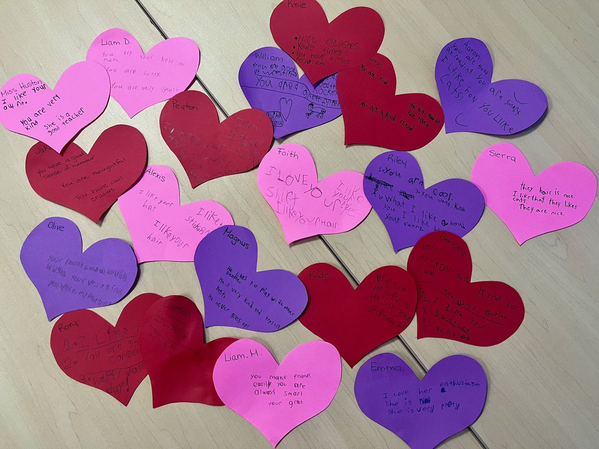 Miss_LHuston's tweet photo. Students shared 3 positive and kind messages to a classmate, which was chosen randomly, to start our Valentine’s festivities today https://t.co/59La82iBGK