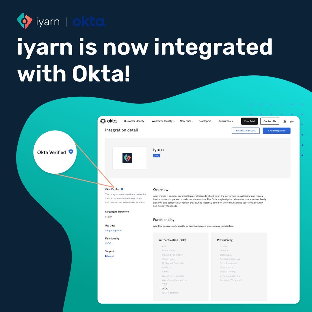 iyarn_'s tweet image. We've created Okta Single Sign On (SSO) integration with iyarn which enables more businesses across the world to seamlessly sign in with their existing username and password into iyarn.

Learn more here in our article here 🔗 zurl.co/tQ50 

#checkinapp #wellbeing
