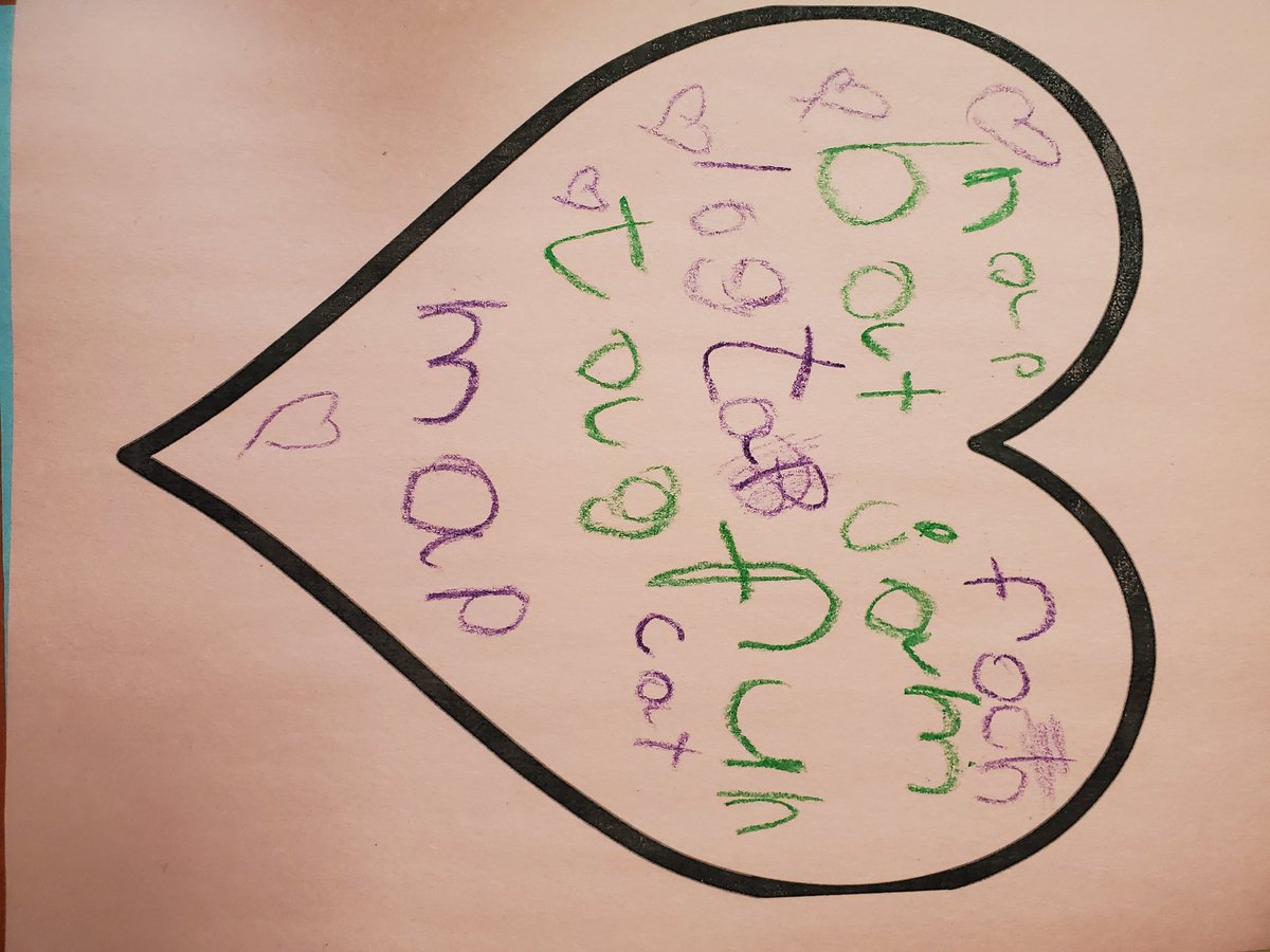 tmcdanielNPSD's tweet photo. Happy Valentine's Day from this crazy crew 💗 We did a lot of fun activities, but this CVC word activity was our favorite by far. Spin the wheel, tap out the word and write it in the heart! #kindergartenteacher #teachersoftwitter https://t.co/f7aW8CcubD