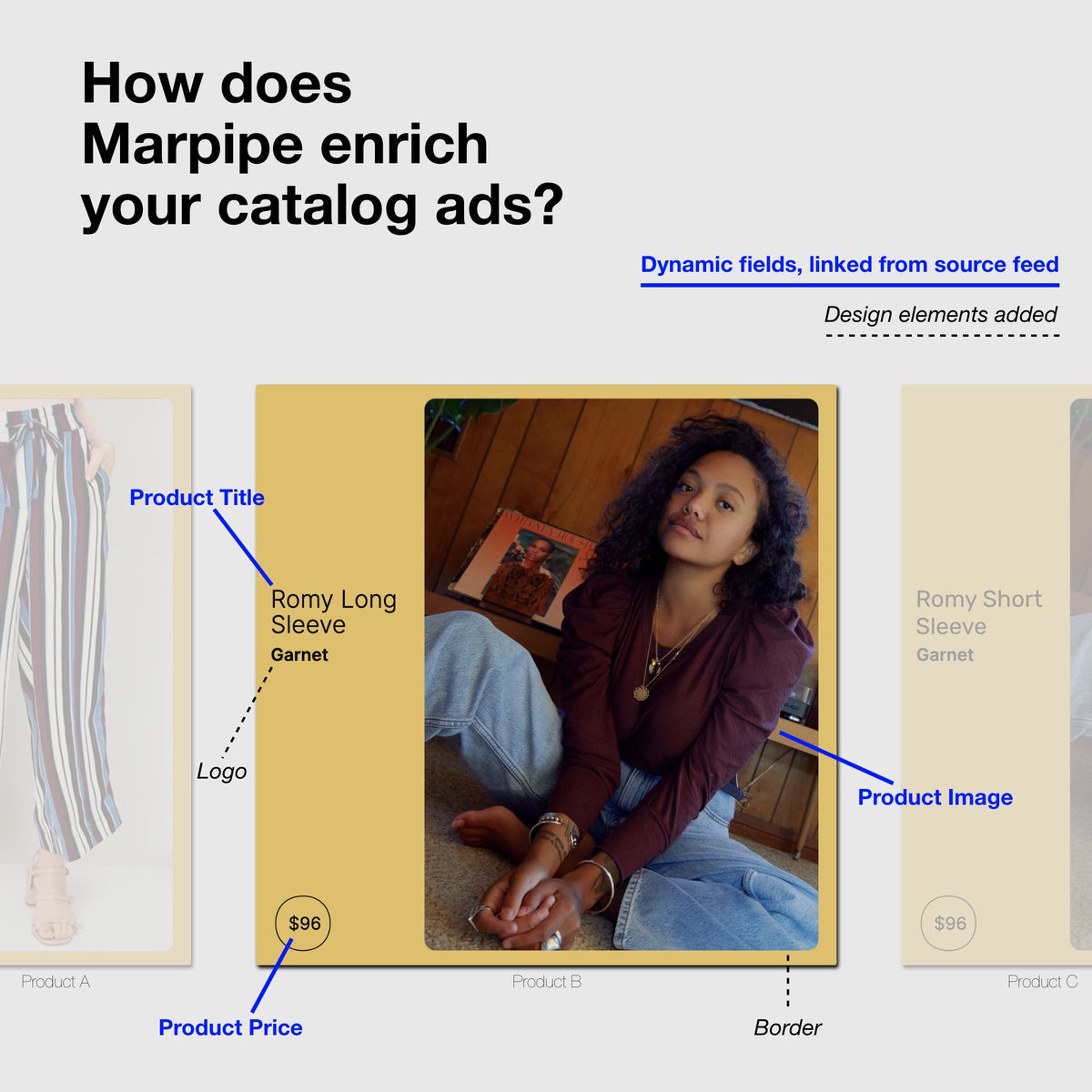 Enriched Catalogs turns your product feed into creative. Link fields in your feed to to layers in your creative, then add design elements to bring it altogether. Getting started is free and takes minutes, enriched your catalog ads now: bit.ly/3KbZWLg
