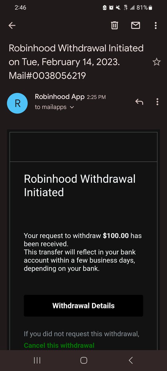 Hollenbeck1975's tweet photo. @Robinhoodapp @AskRobinhood Just to let you know there is a scam email going around phishing to get customer logi ns and passwords https://t.co/xiuQhbBYwd