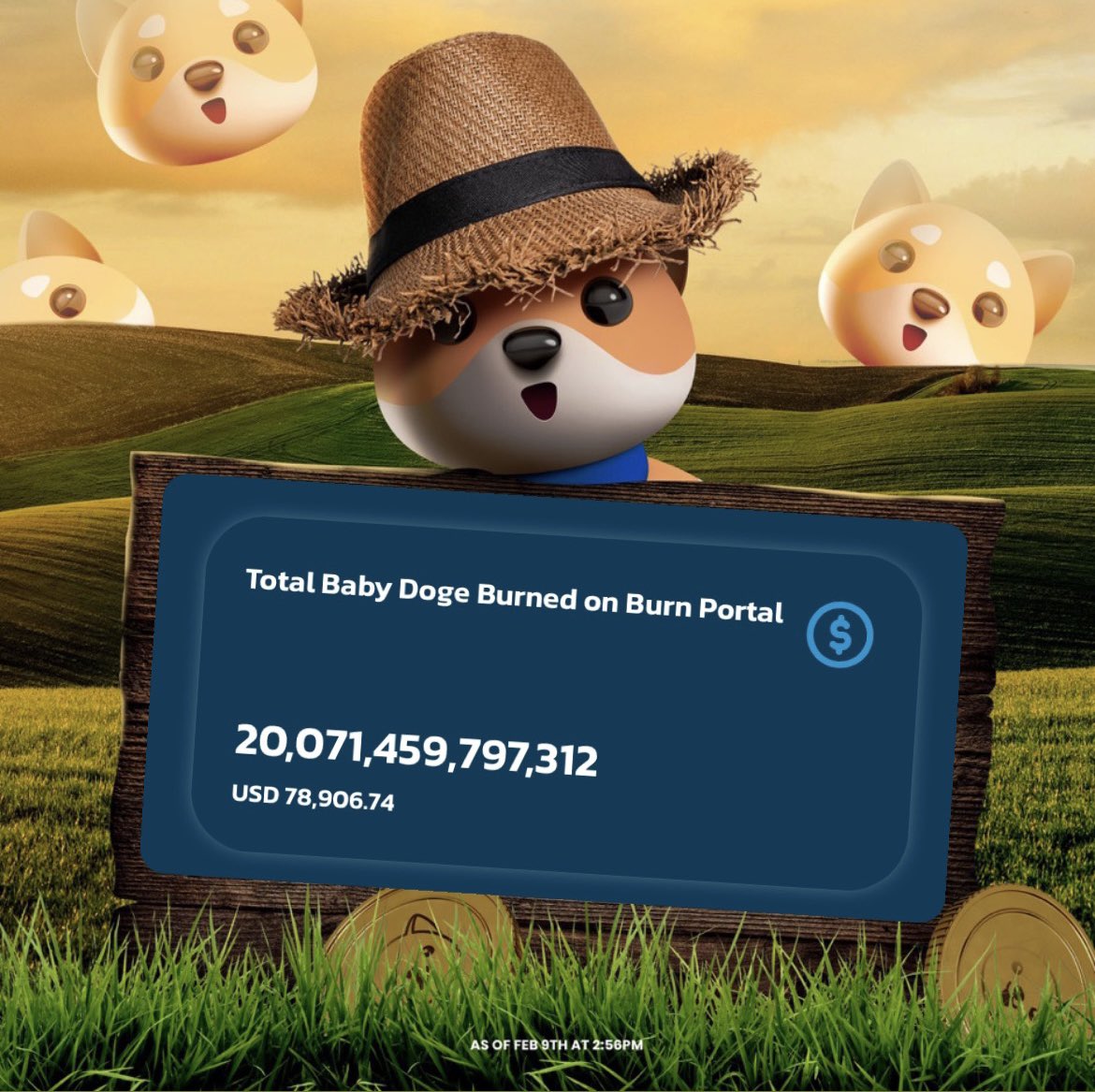 Total #BabyDogeCoin burned on Burn Portal : 20.000.000.000.000 🔥🔥🔥#BabyDoge ✈️
<a href="/BabyDogeCoin/">Baby Doge</a> will burn x5 tokens 1st April. Continue to buy and burn fam 🐶🐶🐶 #BurnBabyBurn #BabyDogeSwap #BabyDogeArmy