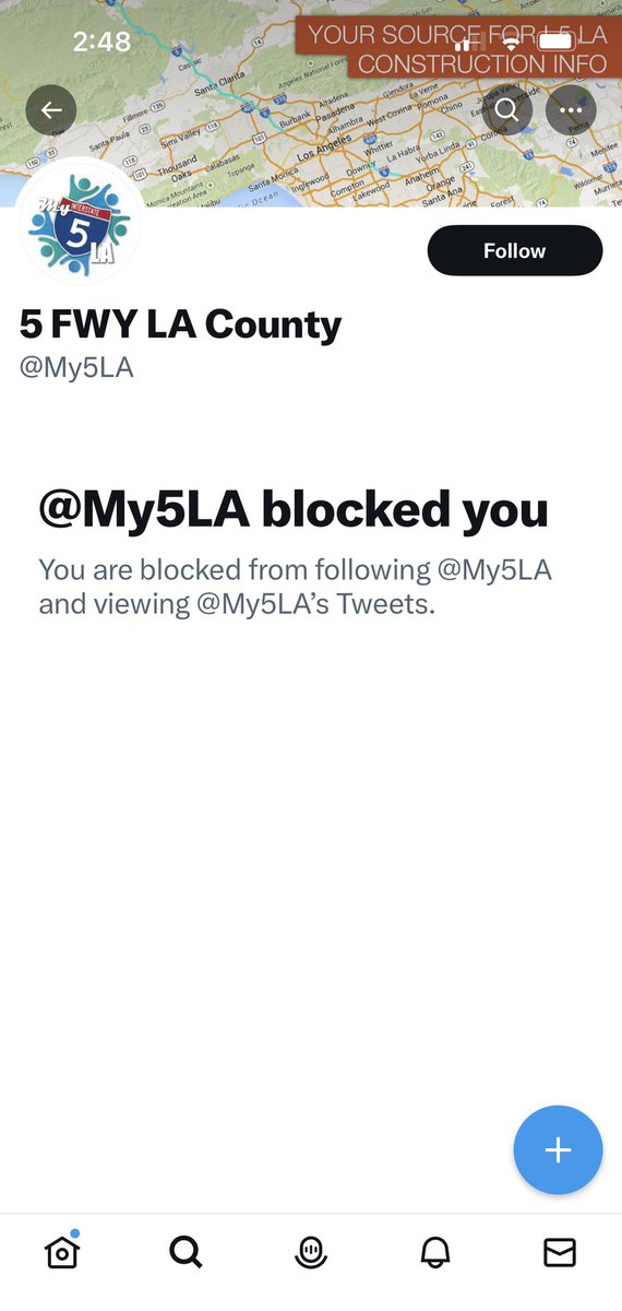 Wow. <a href="/metrolosangeles/">Metro Los Angeles</a> and <a href="/CaltransDist7/">Caltrans District 7</a> “<a href="/My5LA/">5 FWY LA County</a>” 5 Freeway projects account (which SBLA regularly re-tweeted - and often criticized) blocked SBLA from viewing their tweets. So much for public agencies sharing public information here