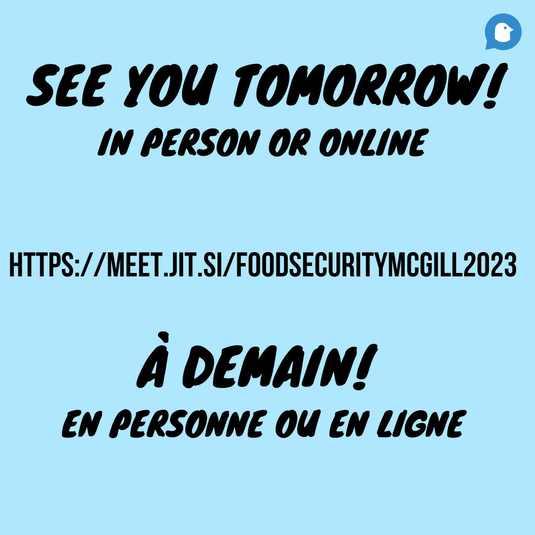Meeting: Food Security
Feb 15 6pm University Center #202
meet.jit.si/FoodSecurityMc…

-

Rencontre: Sécurité Alimentaire
15 fev. 18h Centre Universitaire #202
meet.jit.si/FoodSecurityMc…

#SSMU #ExternalAffairs #VPExternal #SSMUExternal #FoodSecurity #SécuritéAlimentaire
