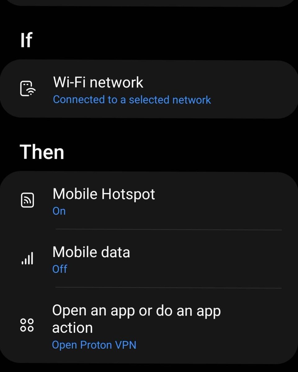 aroraify's tweet image. It is great when #automation just works! 😘
I am a big time #automator.
Regd. this, I usually visit couple of open wifi places. When I connect to one it automatically turns of my Mobile Data and turn on hotspot and @ProtonVPN VPN #security.
Do you use any cool automation?