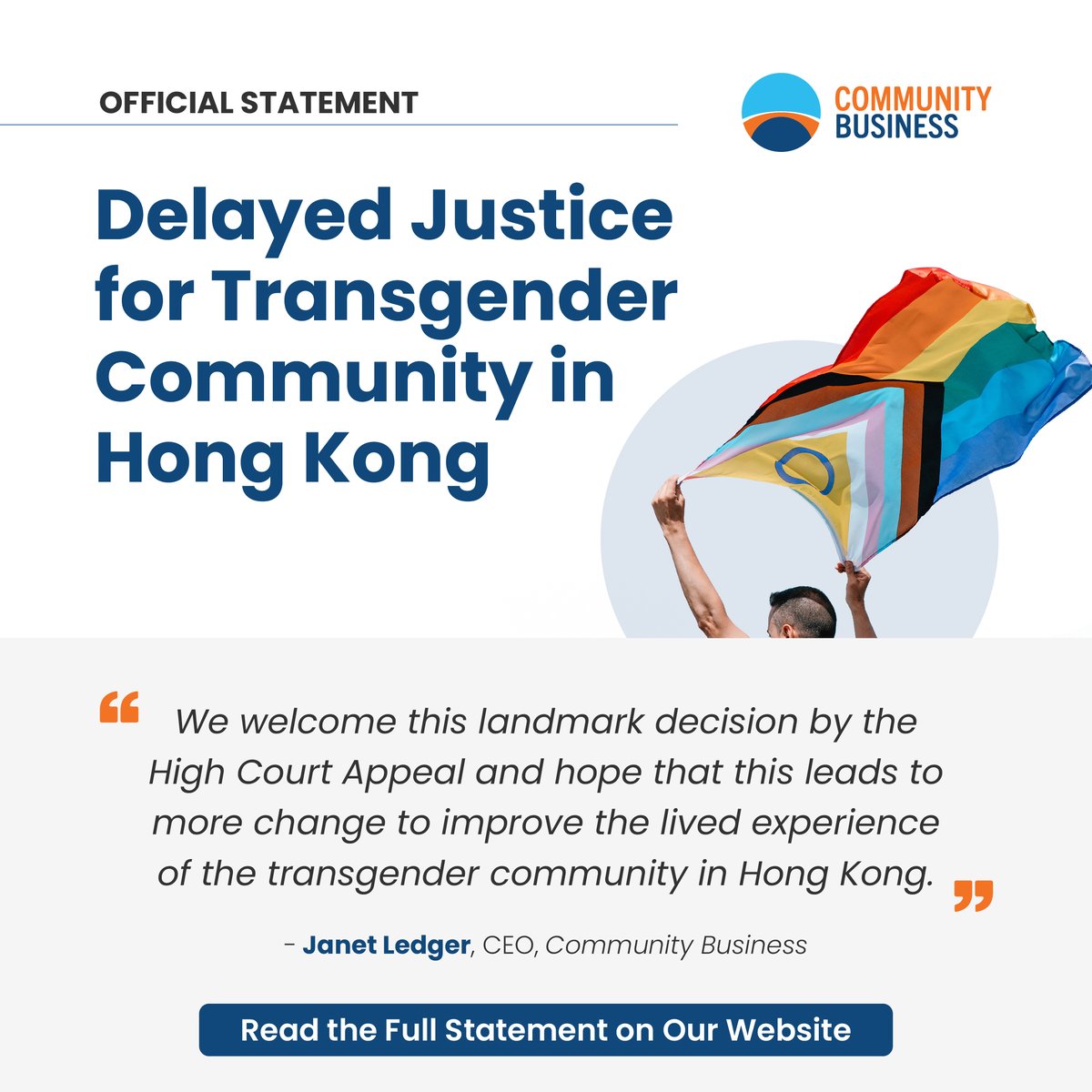 📣Delayed Justice for Transgender Community in Hong Kong 👉Read Full Statement: communitybusiness.org/latest-news-pu… ----------- Follow the link to read the full statement!