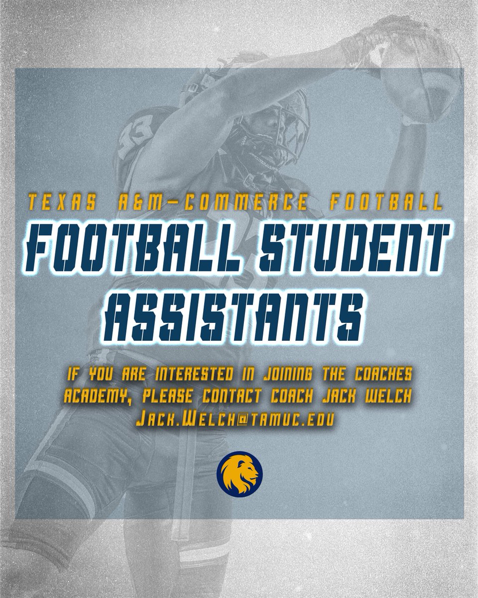 East Texas A&M Football (@lions_fb) on Twitter photo 🗣️Calling all <a href="/tamuc/">田村菜央</a> students‼️
Want to work alongside a Division I football program? Join our Coaches Academy! #UnleashTheBeast
Contact <a href="/coach_jackwelch/">Jack Welch</a> (Jack.Welch@tamuc.edu) 🗣️Calling all <a href="/tamuc/">田村菜央</a> students‼️
Want to work alongside a Division I football program? Join our Coaches Academy! #UnleashTheBeast
Contact <a href="/coach_jackwelch/">Jack Welch</a> (Jack.Welch@tamuc.edu)