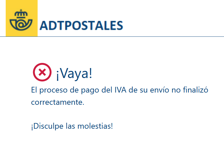 La desvergüenza de <a href="/Correos/">Correos</a> y su filial de secuestro de envíos en aduanas y extorsión de tasas mágicas por hacer nada no tiene límite con los paquetes de bajo valor y "las incidencias informáticas del pago de IVA online" que no va porque pasan a la vez a reparto y atraco en casa.