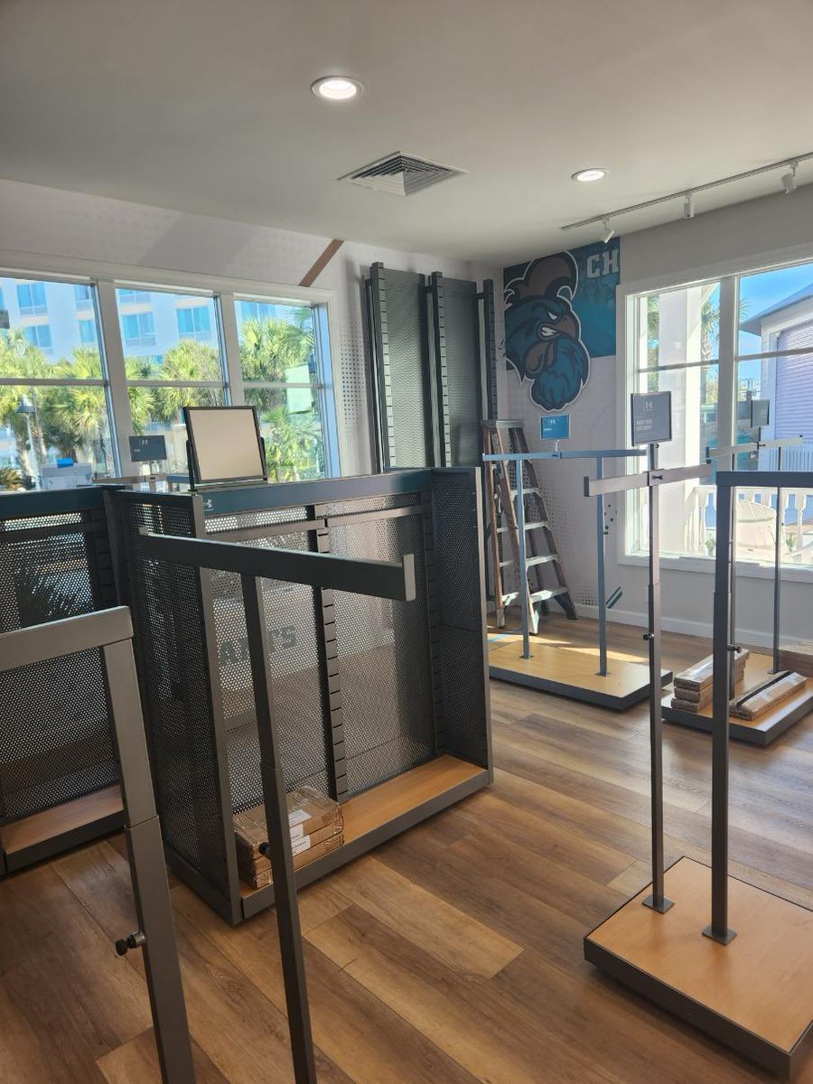 michaeltbenson's tweet photo. Afternoon update on the #TealNation store: first round of fixtures in place, additional wall wraps going up, and new @UnderArmour merch will be on shelves soon. 

👀 keep an eye out for more looks and #GrandOpening date 🔥🔥🔥 @GoCCUsports @CCUChanticleers https://t.co/ka9kYSKaw2