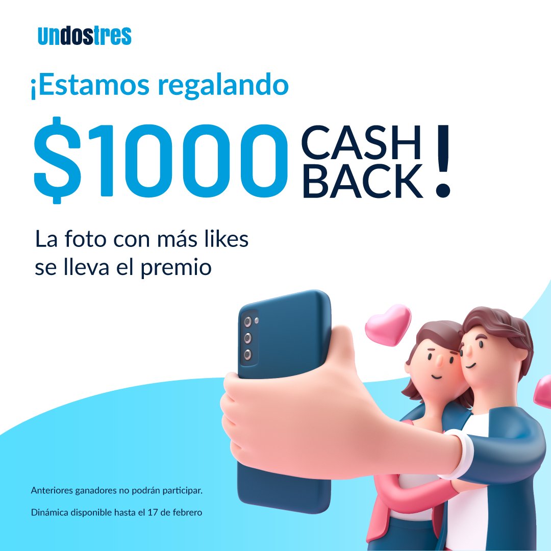 ¿Te gustaría ganar hasta $1,000 pesos en tu monedero UnDosTres?🤑
Menciónanos en una bonita foto con tu pareja y cuéntanos qué harías con el premio con tu pareja.
Los 3 usuarios con mayor número de likes se llevan desde $400 hasta $1,000 pesos.👍
¡Participa!👏