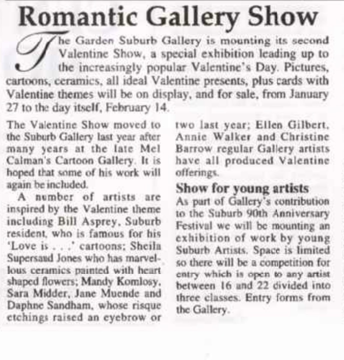 Happy Valentine’s day! What better way to celebrate the holiday than with a gift to your loved one? The Gallery at Hampstead Garden Suburb thought so too in it’s Winter edition of 1997! To see more of the suburb’s community history click this link: hgsheritage.org.uk/Detail/collect…