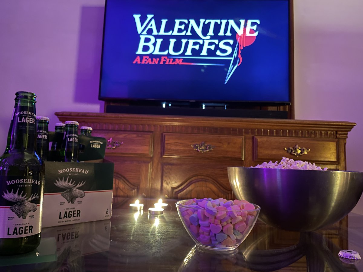 AuthorPhilips's tweet photo. #happyvalentinesday 

Getting ready for the #Youtube release of Valentine Bluffs at 7 pm EST. 

Movie: https://t.co/9WmKOlGx0D
Beer: @Mooseheadlager
Snacks: #Popcorn #candyhearts

I think all we are missing is you. 
@mbvfanfilm 
#horror #indiefilm #mybloodyvalentine #fanfilm https://t.co/xgJ2XxG5xs