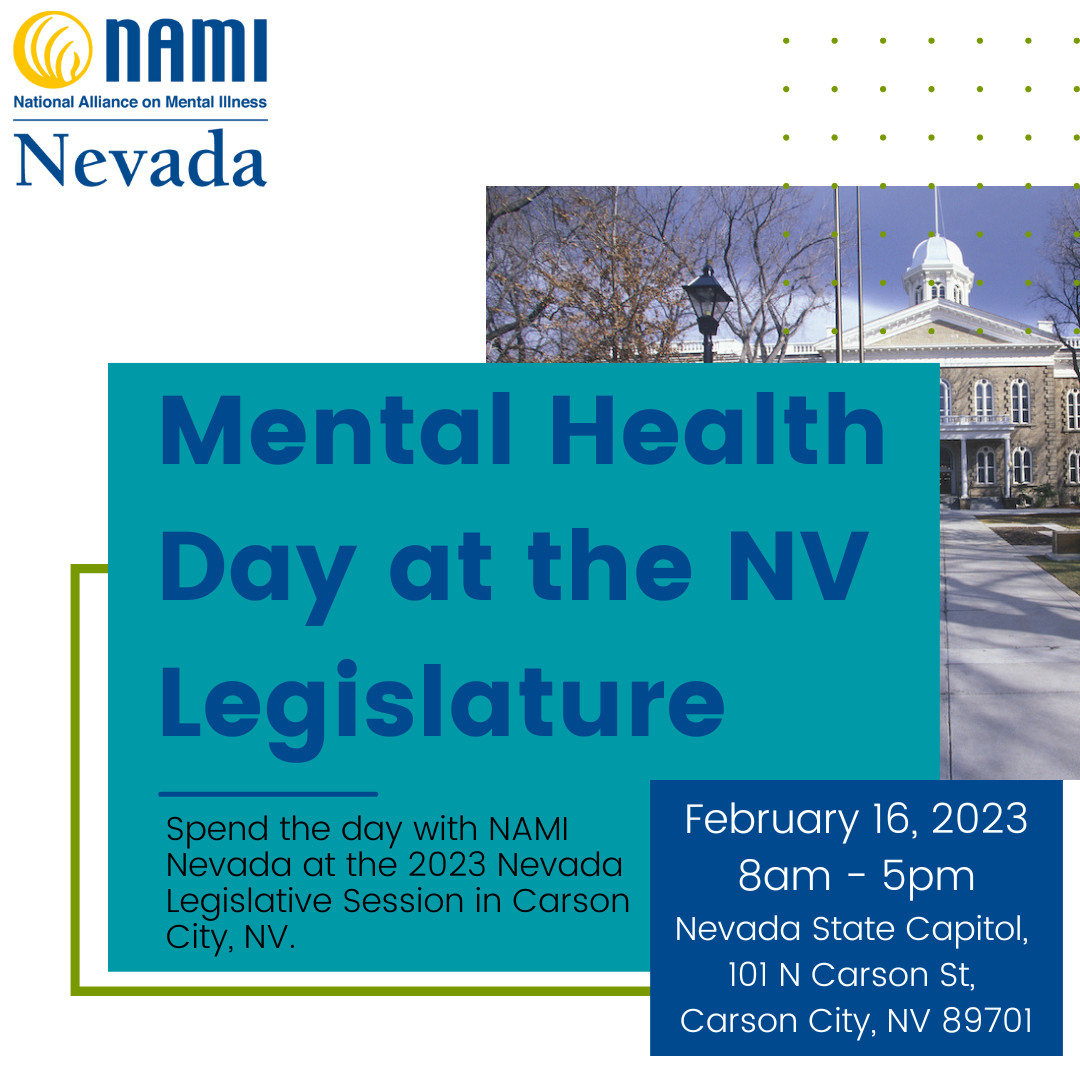 NAMI_Nv's tweet photo. THIS THURSDAY!! Join us in Carson City for Mental Health Day at the Nevada Legislature! Then, join us in the evening for a Legislative Reception at the NAMI Nevada office in Reno, NV. Let us stand together for mental health in the state of Nevada. 🗳️ #Together4MH #NVLeg https://t.co/MSbL8021T5
