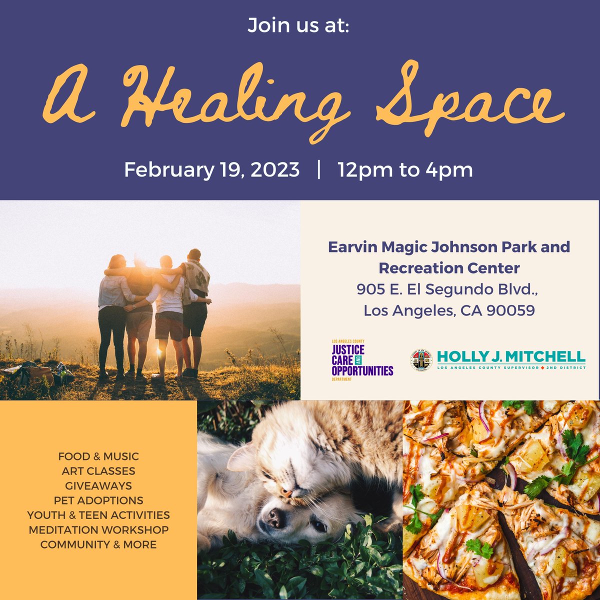 LACountyISD's tweet photo. Save the date! February 19, from 12-4 pm, for A Healing Space by LA County Justice Care Opportunities Department. ISD is a proud partner of this engaging community event that aims to heal and connect while honoring Black History Month. #lacounty #lacountyisd #jcod https://t.co/JE7Yqfo7rC