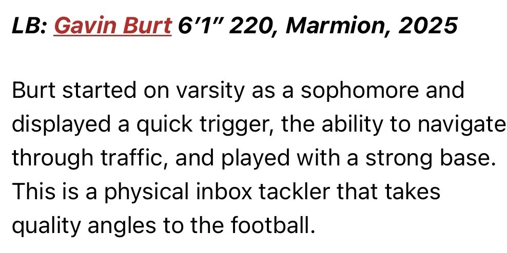 Gavin Burt 2⭐️LB (@gavinburt2025) on Twitter photo Thanks @HSFBscout for the write-up! Can't wait for the season to get here! prepredzone.com/2023/02/sleepe… <a href="/MarmionAD/">Marmion Athletics</a> <a href="/MarmionFB/">Marmion Football</a> <a href="/PrepRedzoneIL/">Prep Redzone Illinois</a> Thanks @HSFBscout for the write-up! Can't wait for the season to get here! prepredzone.com/2023/02/sleepe… <a href="/MarmionAD/">Marmion Athletics</a> <a href="/MarmionFB/">Marmion Football</a> <a href="/PrepRedzoneIL/">Prep Redzone Illinois</a>