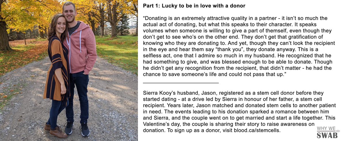 Why We Swab (@whyweswab) on Twitter photo Part 1: Lucky to be in love with a donor 
“Donating is an extremely attractive quality in a partner - it isn’t so much the actual act of donating, but what this speaks to their character…” #WhyWeSwB <a href="/CanadasLifeline/">Canadian Blood Services</a> #ValentineDay #love #stemcells #valentine #14february Part 1: Lucky to be in love with a donor 
“Donating is an extremely attractive quality in a partner - it isn’t so much the actual act of donating, but what this speaks to their character…” #WhyWeSwB <a href="/CanadasLifeline/">Canadian Blood Services</a> #ValentineDay #love #stemcells #valentine #14february