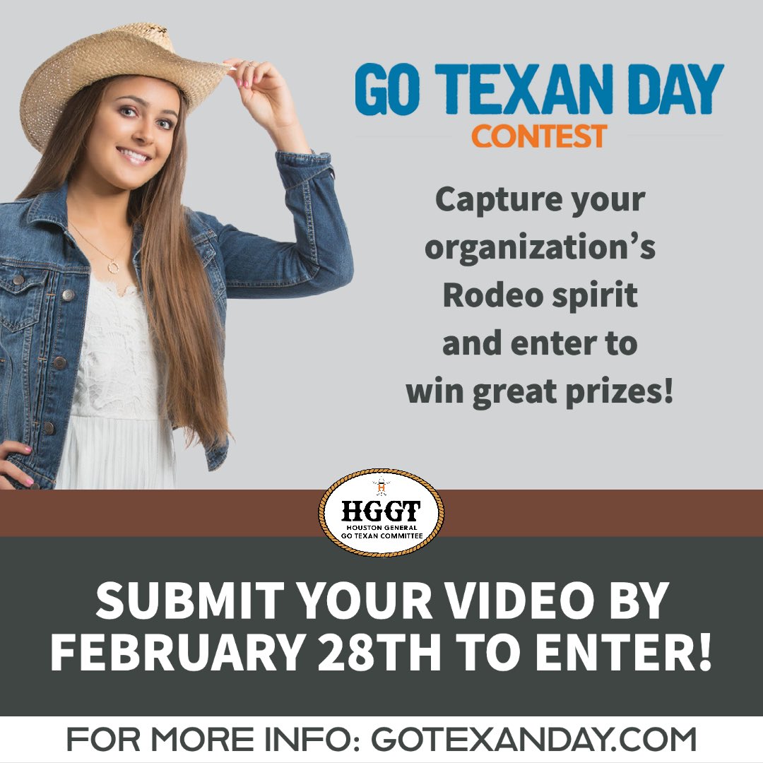 DavidNguyenHTX's tweet photo. Let’s RODEOHOUSTON! Show us how your organization kicks off Rodeo season this year and enter the 2023 Go Texan Day Contest for a chance to win prizes and recognition. For contest rules and information, visit: https://t.co/snzCf8sjj8

#RODEOHOUSTON #GoTexanDay https://t.co/pv4Top1iZX