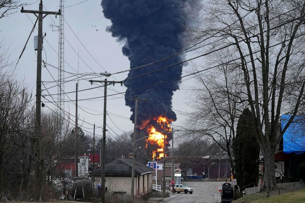 PGDynes's tweet photo. How do you cover up a mushroom cloud the size of a small nuke plant? Are they actually trying to? Will a politician be sent to drink the local water? This is environmental terrorism. #OhioTrainDisaster https://t.co/iO6xRQIJlJ