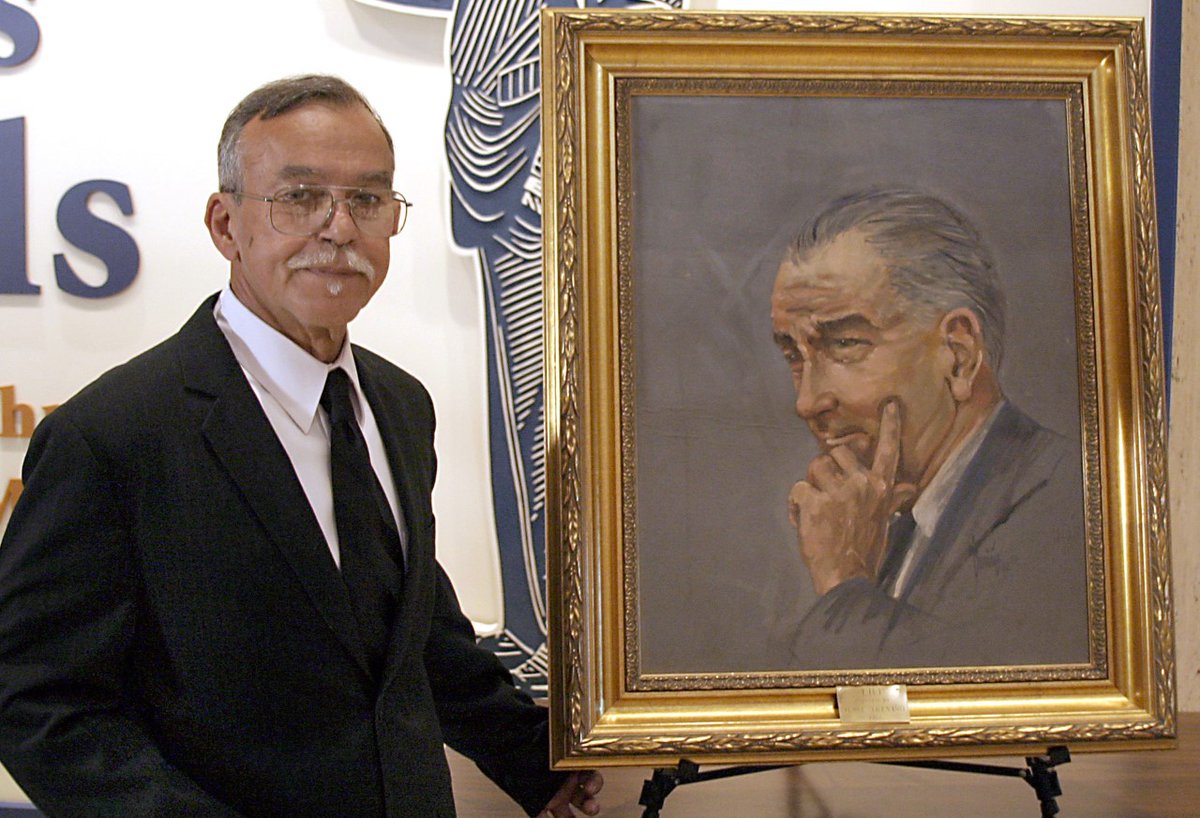 The LBJ Library mourns the death of artist and Vietnam War veteran Jesse Treviño. In 2008, his portrait of LBJ was donated to the LBJ Library.

Photo by Charles Bogel