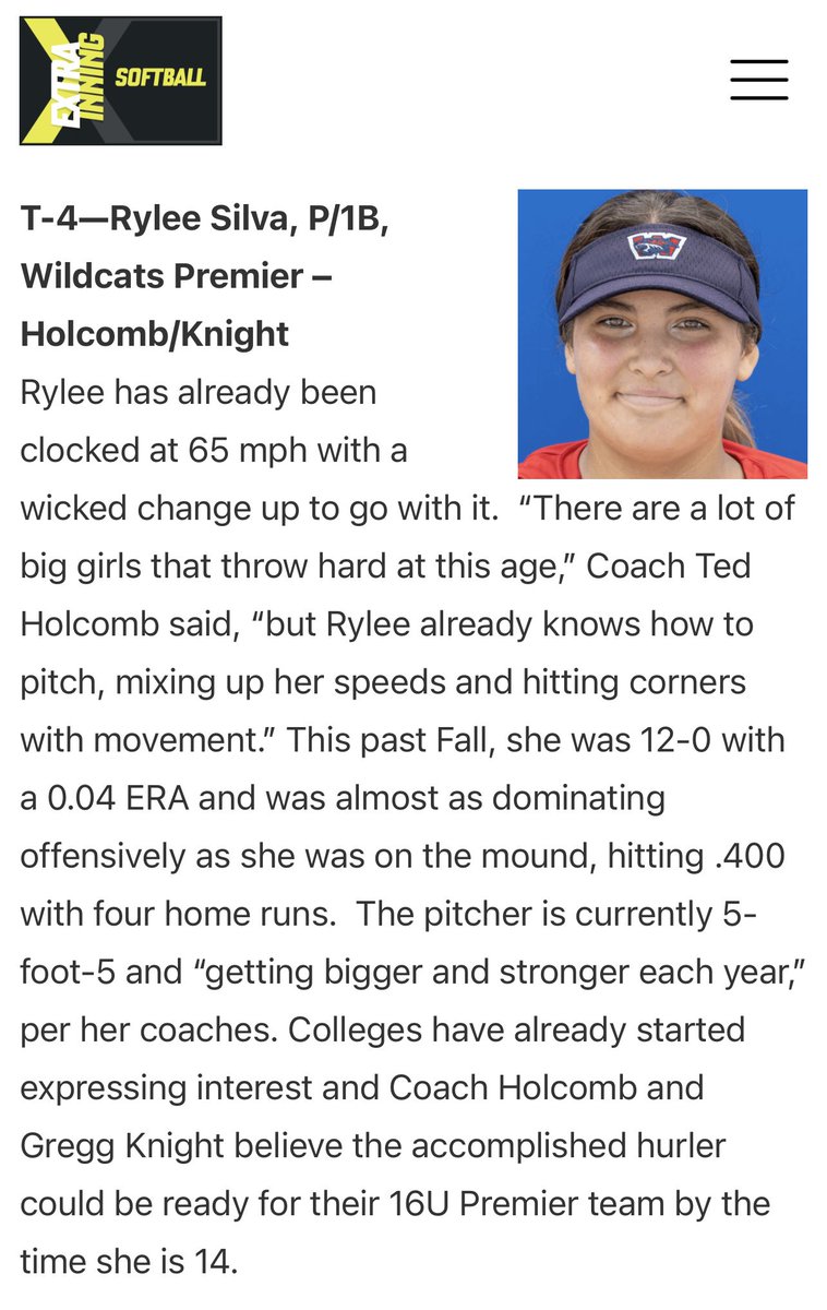 I am honor to be Ranked #4 as an Elite Player for Class of 2023!!! Thank you to everyone that has supported and guided me throughout my softball journey past and present.
<a href="/WildcatFPClub/">Wildcat Fastpitch Club</a> @Los_Stuff <a href="/ExtraInningSB/">EXTRA INNING SOFTBALL</a> <a href="/LegacyLegendsS1/">Legacy & Legends Softball</a>
