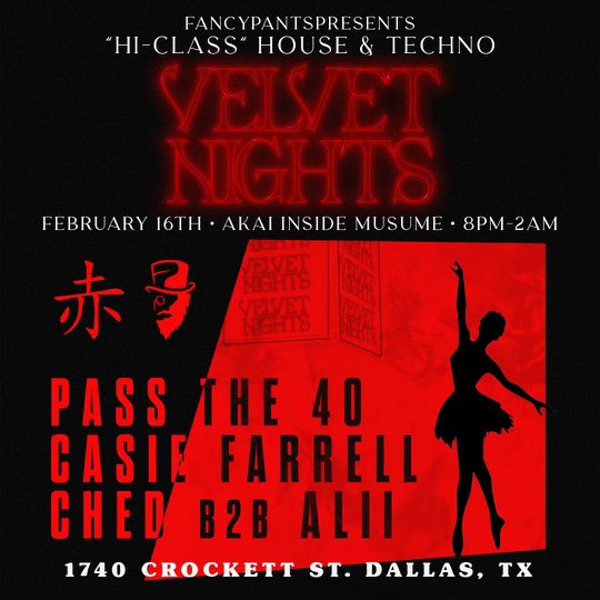 THIS THURSDAY AT AKAI IN DALLAS!!!COME OUT AND SUPPORT  <a href="/mynameisched_/">CHED</a> AND OTHER TALENTED LOCAL ARTISTS!💃🏻

FREE W/ RSVP: eventbrite.com/e/velvet-night…