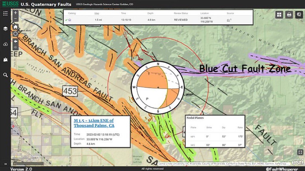 FaultWhisperer's tweet photo. M 1.5 - 14km ENE of Thousand Palms, CA
#Earthquake|Micro
#20230202T131819Z (UTC)
33.885°N 116.256°W
4.6 km depth
#BlueCutFault|Zone #Coachella 
#Radon|ionization-rnTEC #Scintillation|#MOR|#Stiction-MT/ULF #RMTTP|14OCT2022 #SlowSlip|Tremor-ETS/AE #CajonPass #SoCal @lookner @CTBTO https://t.co/VABVMdeKPB