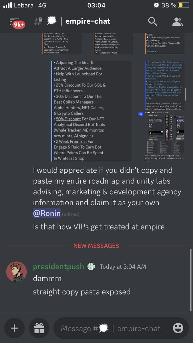 UnityAcademy's tweet photo. β @EmpireAlpha001 FRAUD β
@RoninNFT23 Copy & Pasted, Word For Word Our Entire:
Discord Infrastructure
Roadmap
Advising & Marketing Services
I Even Warned Him a Month Ago to Stop Copying us.
You Canβt Copy & Paste Perfection.
#UnityAlpha https://t.co/BIeVcmLJRW