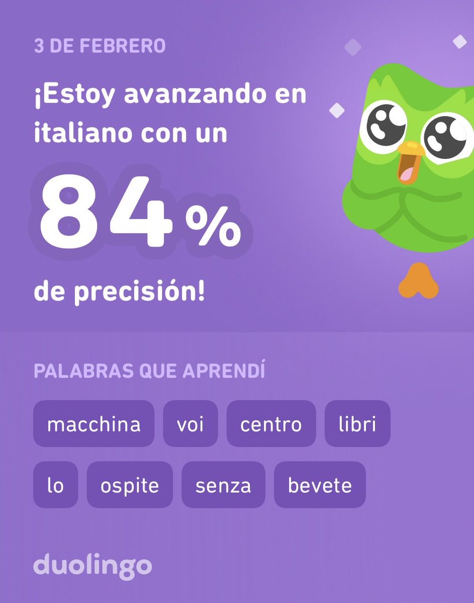 ¡Estoy aprendiendo italiano en Duolingo! Es gratis, divertido y efectivo.