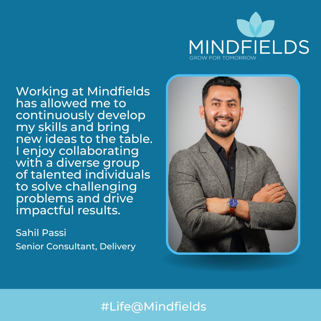 A seasoned #RPA and ETL professional, Sahil Passi shares his journey at #Mindfields.

Join him and the team and be at the forefront of helping clients 'Grow for Tomorrow.' Visit our #careers page to explore job openings and apply now: mindfieldsglobal.com/careers

#LifeatMindfields