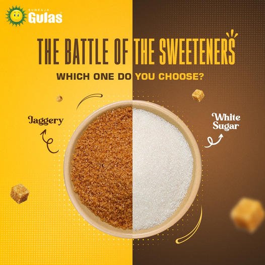 Which one would you choose? 
#Jaggerypowder or #refinedsugar
Let us know in the comments section.
#SunrajaGulas #mrgoldOils #Gulas
#GulasJaggeryPowder #SunrajaGulasJaggeryPowder #Sweet #NaturalSweetener #gulasjaggerypowder #nattusakkarai #nattusakkaraisweets