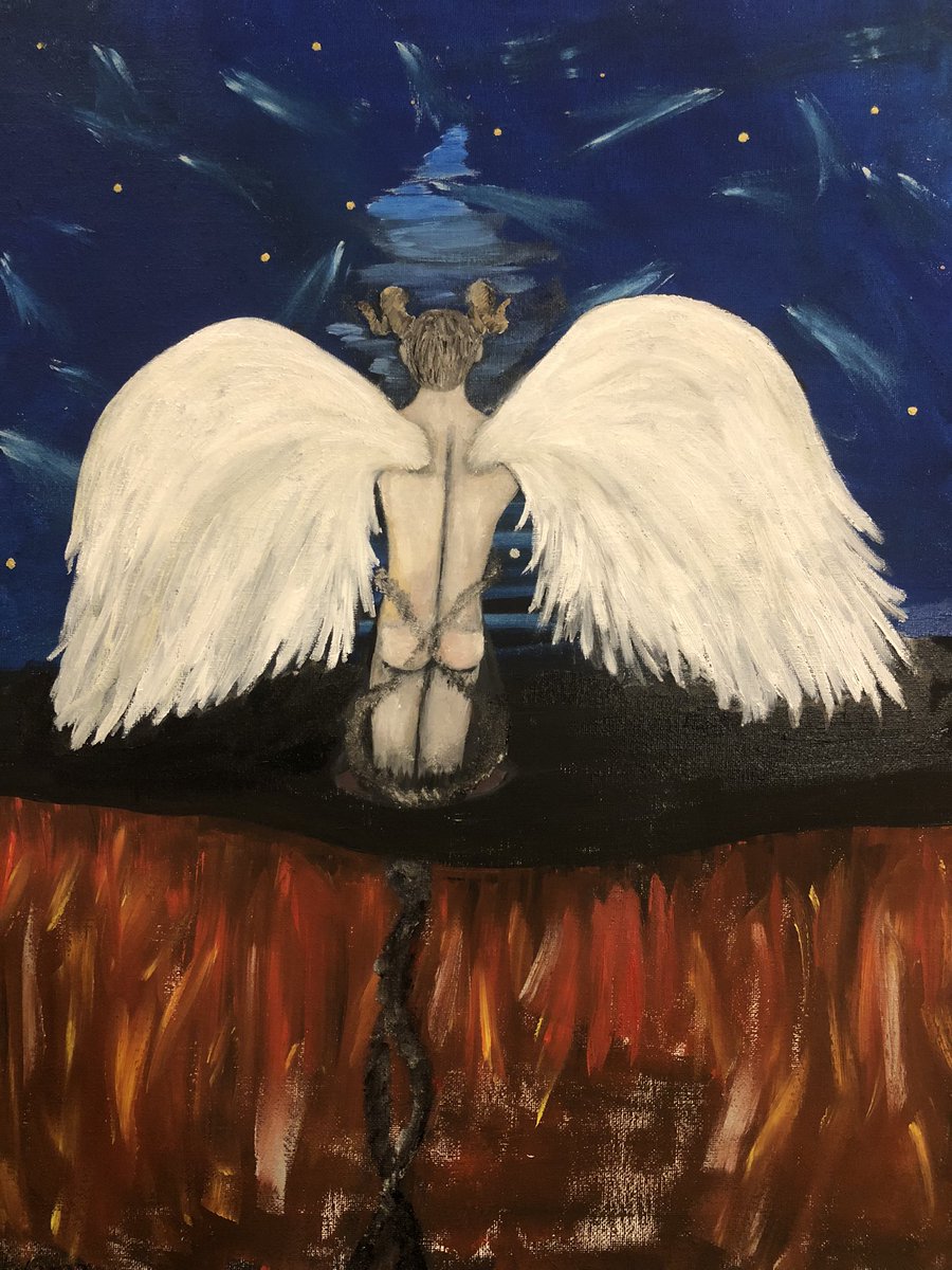 artjoshperez's tweet image. A devil painting in oil titled I am what I am 👹😜🤟 #devilart #devilpainting #devil #wings #oilpainting #iamwhatiam #nycart