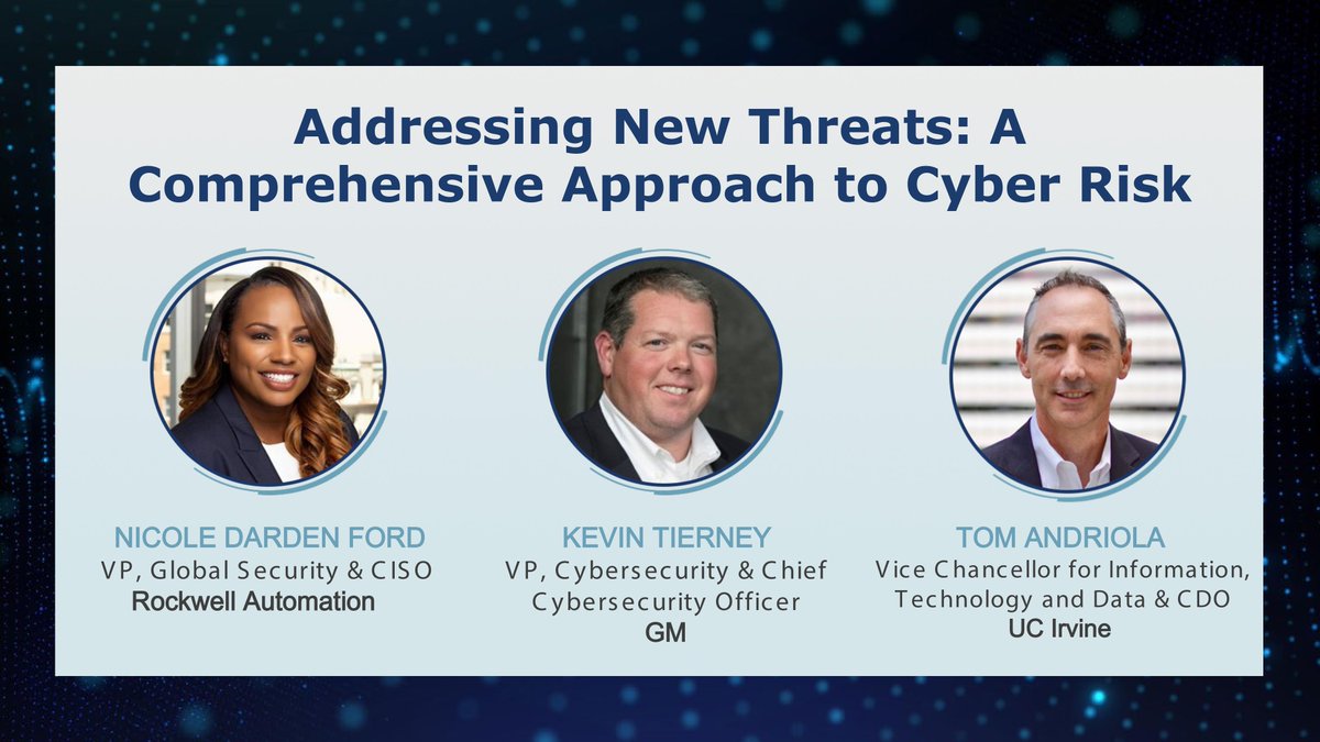 UCI's Center for Digital Transformation (@uci_cdt) on Twitter photo At CDT's Digital Leadership Agenda 2023 conference, we heard from cybersecurity officers Kevin Tierney, <a href="/GM/">General Motors</a>, and @Nicoledgray, <a href="/ROKAutomation/">Rockwell Automation</a>, about how they approach threats in today's complex and fast-moving cyber landscape. Watch: bit.ly/3jojzVF #digitaltransformation At CDT's Digital Leadership Agenda 2023 conference, we heard from cybersecurity officers Kevin Tierney, <a href="/GM/">General Motors</a>, and @Nicoledgray, <a href="/ROKAutomation/">Rockwell Automation</a>, about how they approach threats in today's complex and fast-moving cyber landscape. Watch: bit.ly/3jojzVF #digitaltransformation