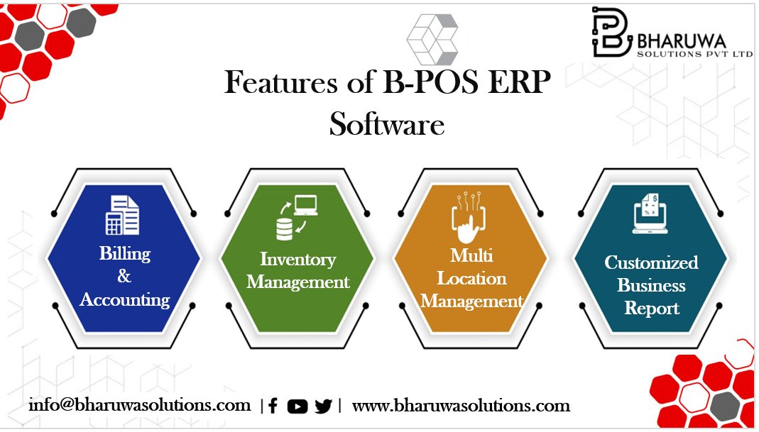 BharuwaS's tweet photo. Features of Bharuwa Solutions`s B-POS ERP that best fit for every Business Need.
To Book Demo @ 7217024525
Email: info@bharuwasolutions.com
#BharuwaSolutions #BPOSERP #BillingAndAccounting #CustomizedReports #Accounting #Inventory #Cloud #ComprehensiveSolution #AllInOneSoftware https://t.co/9Vle95Gjrc