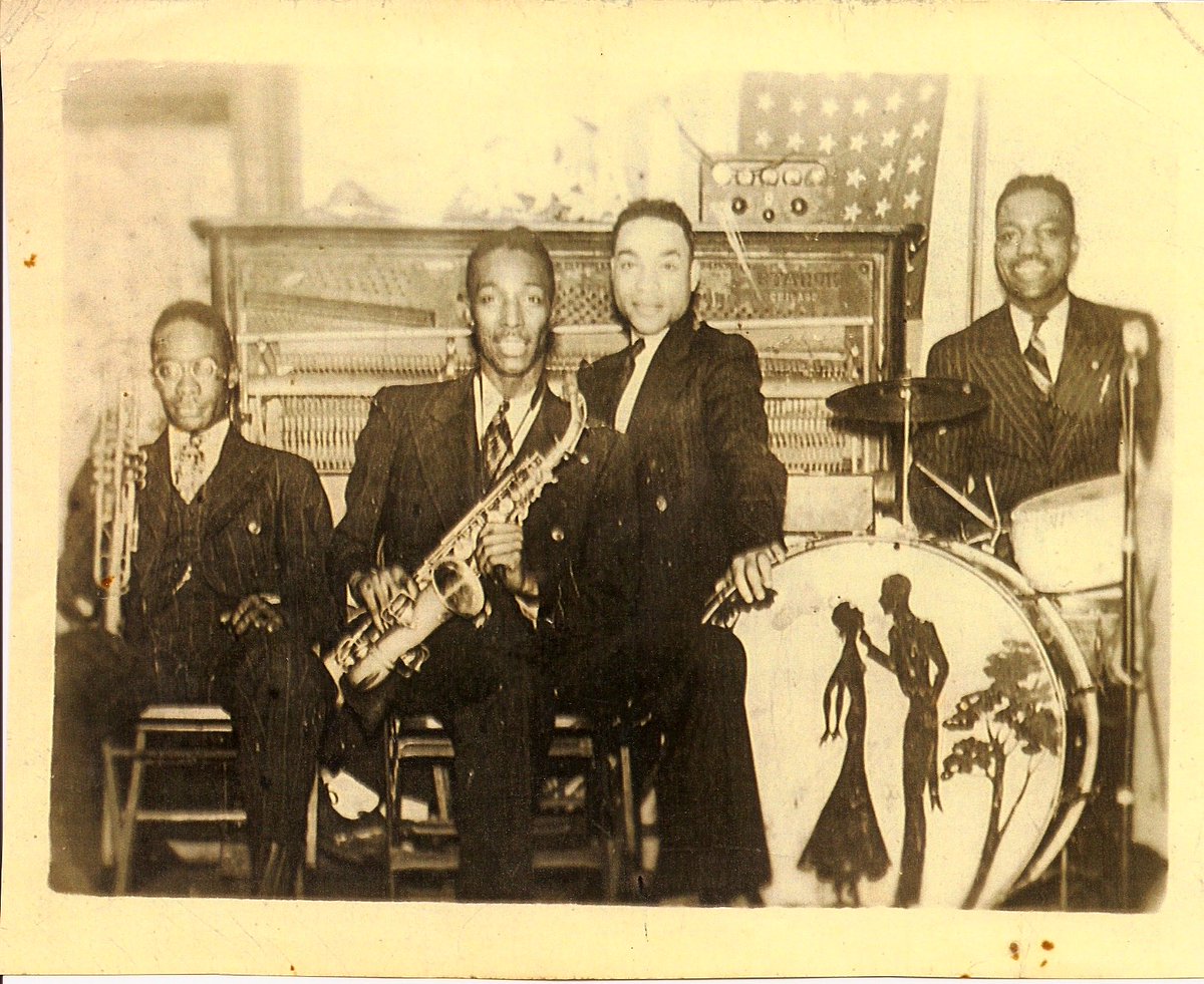 Just watched #1619hulu #1619project and felt inspired to share my Granddaddy’s photo. Edward Perry played the sax and looks so sharp in this photo with his badass band mates.