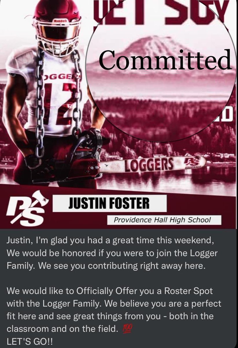 I want to thank everyone for supporting me through this process of choosing my next level of academics and football. After a great conversation with @JeffThomas4 I have officially committed to play and go to school at @P_S_football I am excited for this next level #loggerUP
