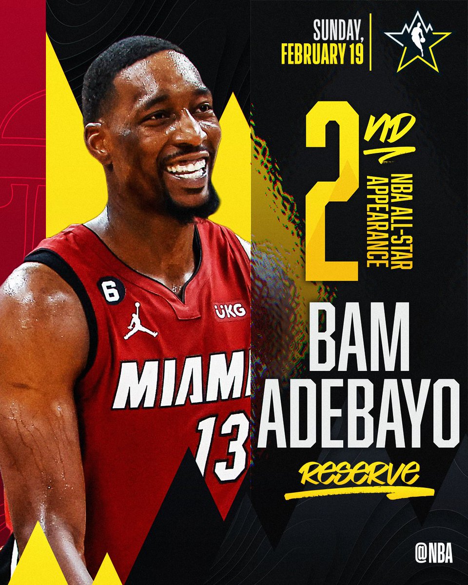 NBAAllStar's tweet photo. Making his 2nd #NBAAllStar appearance... Bam Adebayo of the @MiamiHEAT. 

Drafted as the 14th pick in 2017 out of Kentucky, @Bam1of1 is averaging 21.4 PPG, 10.0 RPG and 3.1 APG for the Heat this season. https://t.co/iZ0zN6ChVs