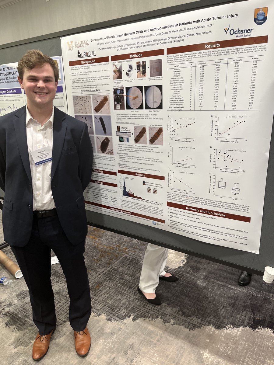 VelezNephHepato's tweet photo. @MckinleyHantley presenting his poster on granular casts measurements at #SRM2023 @ssciweb @UROCUP1 @CofCBiology @OchsnerNephro https://t.co/H82JGtonR2