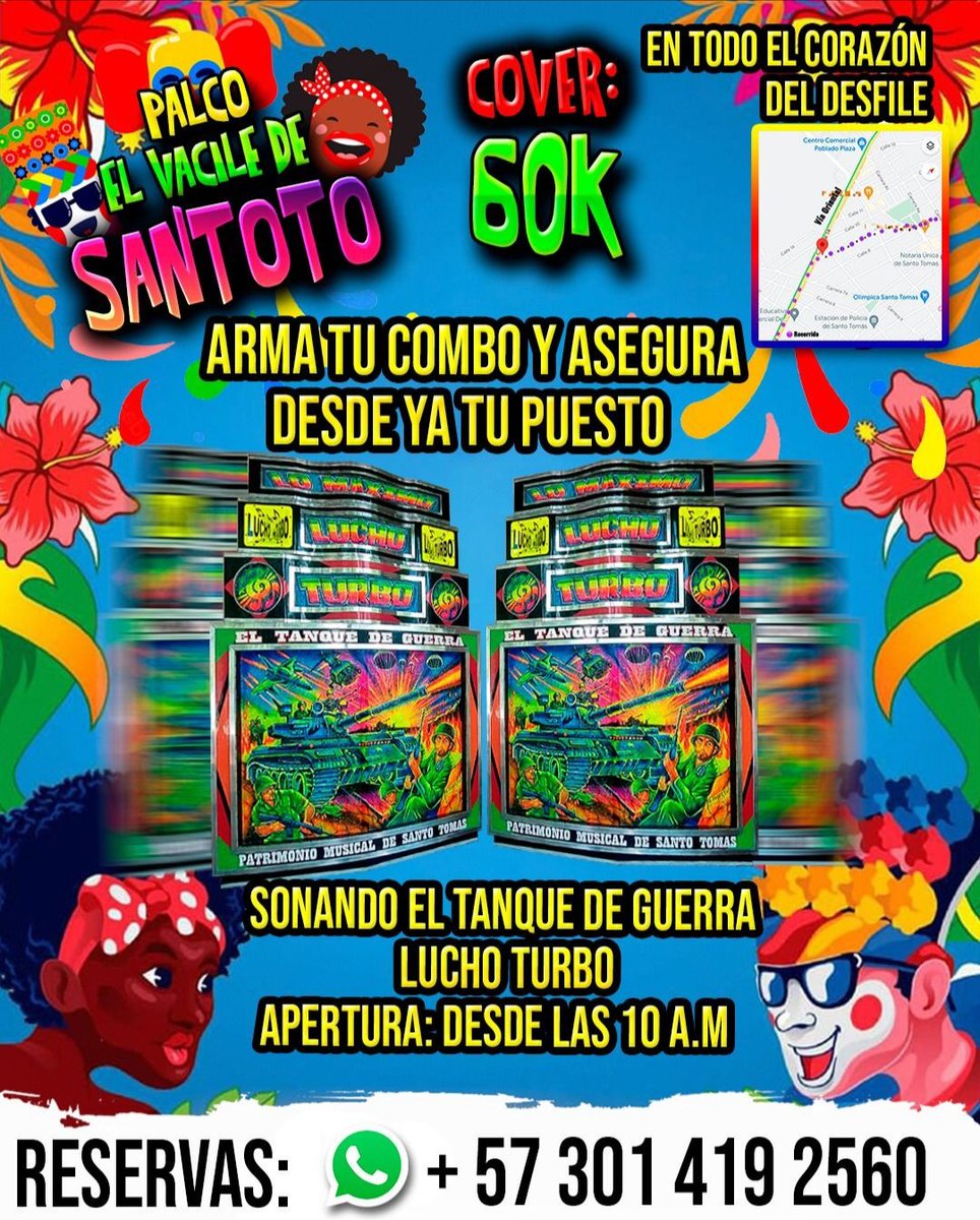 Deportes_click's tweet photo. 🎭 PALCO EL VACILE DE #SANTOTO 💥🎉

No te quedes sin tu mejor puesto para ver la batalla de flores 🌺 de Santo Tomás. Tendremos la mejor vista del desfile para disfrutar 😌 de la gran fiesta 🥳 

¡Tenemos paquetes especiales! https://t.co/bmPoqZ7Wn1